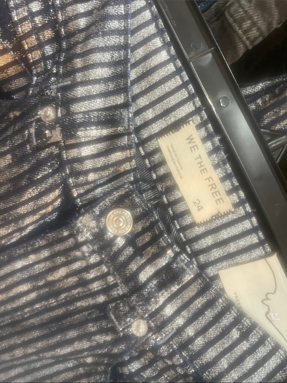 Free People We The Free West Coast Relaxed Flare Jeans NWT Blue Stripe Size 24 - Picture 5 of 7